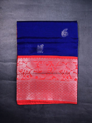 Mangalagiri fancy saree royal blue color allover zari motives & zari border with rich pallu and contrast plain blouse