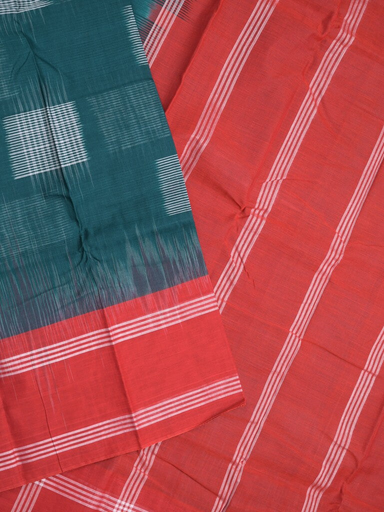 Dhaka cotton saree peacock blue color allover weaves & kaddi border with contrast pallu and attached plain blouse