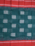 Dhaka cotton saree peacock blue color allover weaves & kaddi border with contrast pallu and attached plain blouse