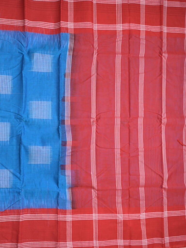 Dhaka cotton saree sky blue color allover weaves & kaddi border with contrast pallu and attached plain blouse