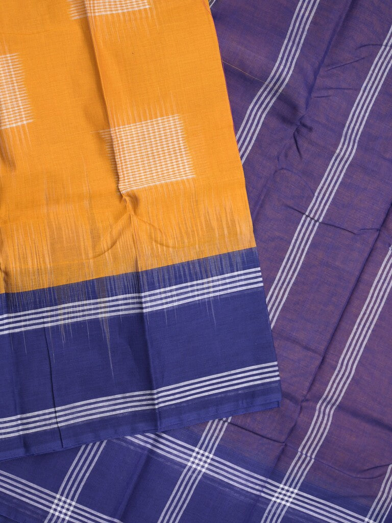 Dhaka cotton saree golden yellow color allover weaves & kaddi border with contrast pallu and attached plain blouse