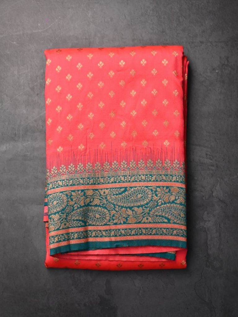Banaras fancy saree red color allover zari motifs & zari border with contrast rich pallu and brocade blouse