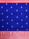 Mangalagiri fancy saree royal blue color allover zari motives & zari border with rich pallu and contrast plain blouse