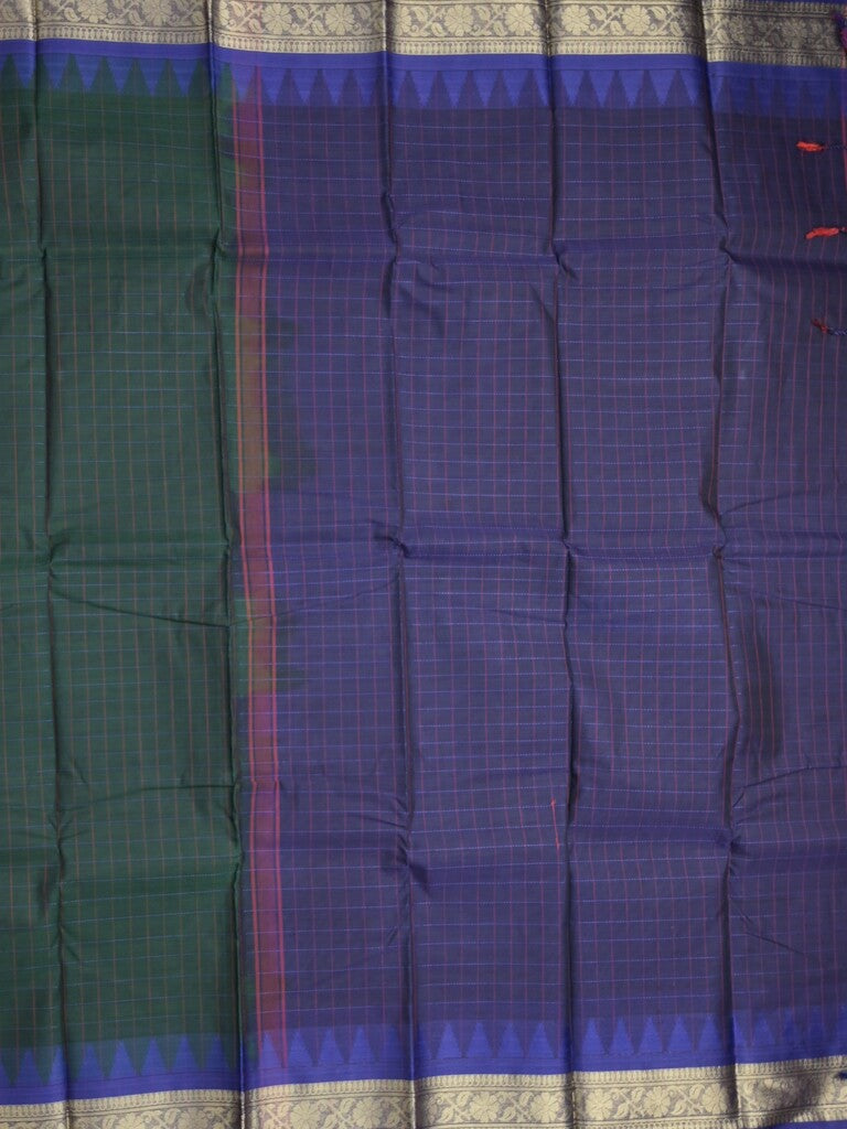 Dhaka cotton saree black color allover checks & temple border with contrast pallu and running blouse
