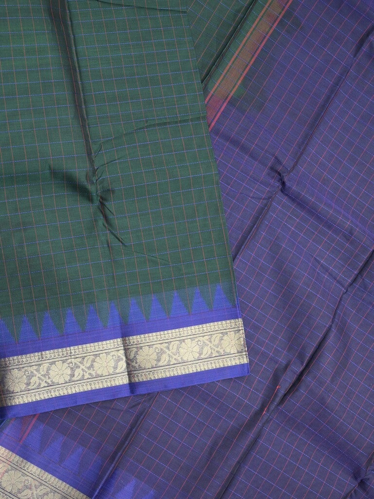 Dhaka cotton saree black color allover checks & temple border with contrast pallu and running blouse