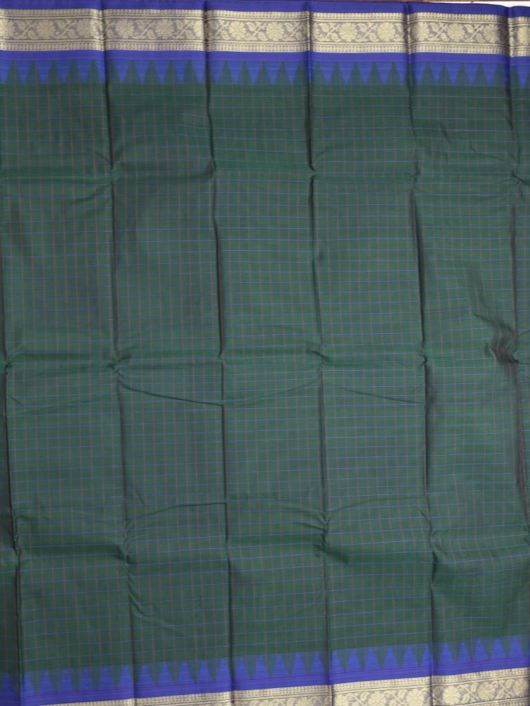 Dhaka cotton saree black color allover checks & temple border with contrast pallu and running blouse