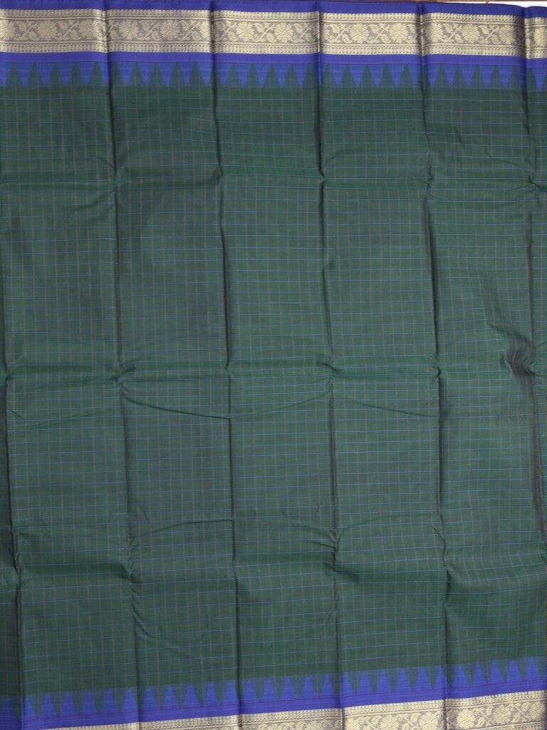 Dhaka cotton saree black color allover checks & temple border with contrast pallu and running blouse