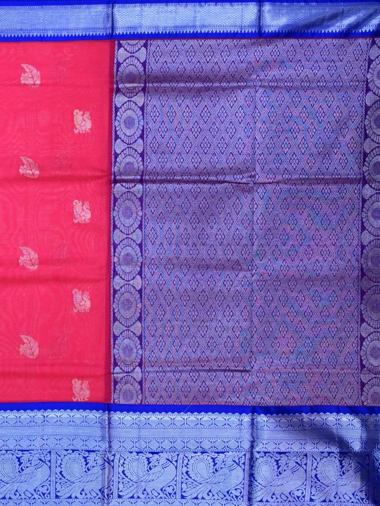 Mangalagiri fancy saree pink color allover zari motives & zari border with rich pallu and contrast plain blouse