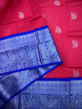 Mangalagiri fancy saree pink color allover zari motives & zari border with rich pallu and contrast plain blouse