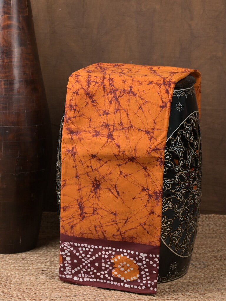 Maheswari cotton saree orange color allover shibori prints & printed border with printed pallu and running blouse