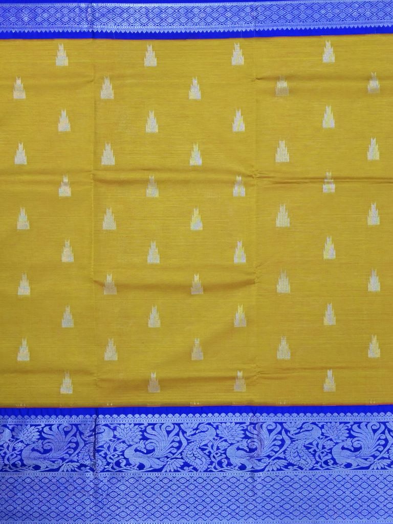 Mangalagiri fancy saree mustard yellow color allover zari motives & zari border with rich pallu and contrast plain blouse