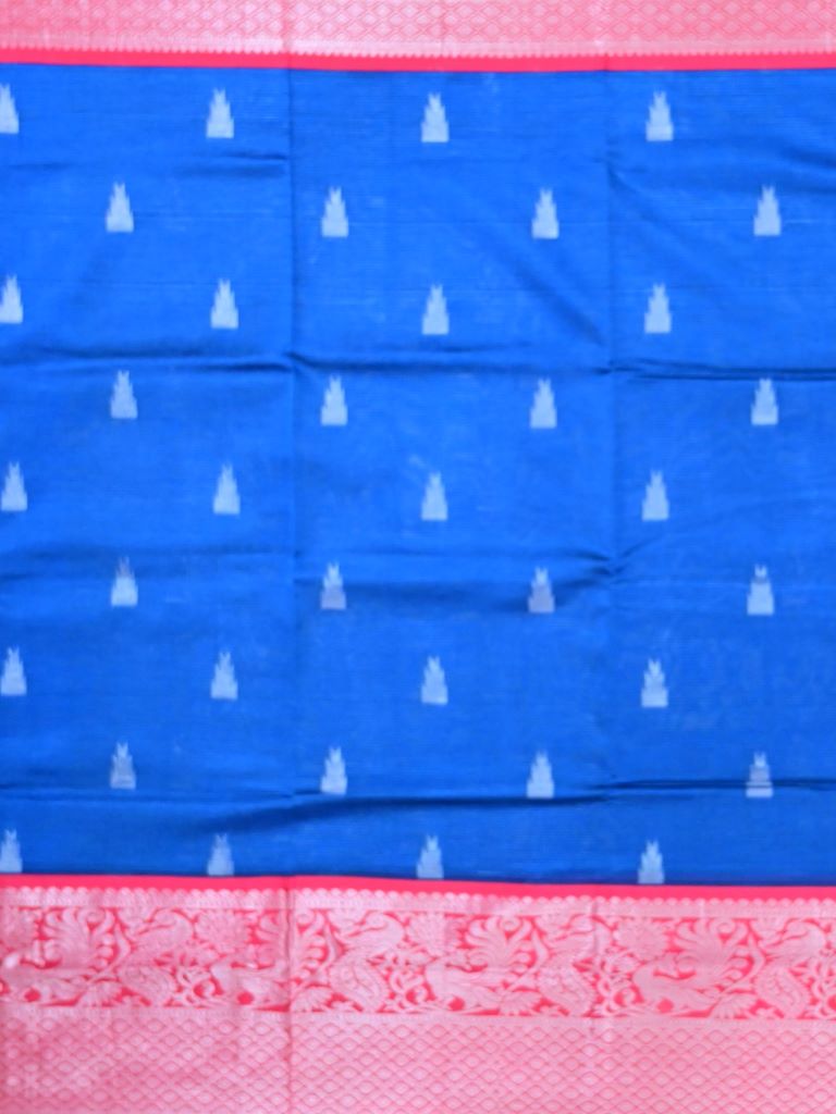 Mangalagiri fancy saree blue color allover zari motives & zari border with rich pallu and contrast plain blouse