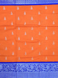 Mangalagiri fancy saree orange color allover zari motives & zari border with rich pallu and contrast plain blouse