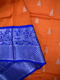 Mangalagiri fancy saree orange color allover zari motives & zari border with rich pallu and contrast plain blouse