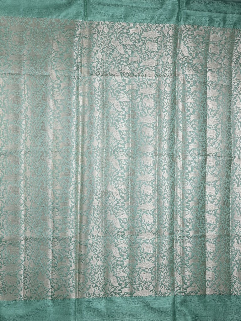 Banaras fancy saree lux green color allover zari weaves & kaddi border with brocade pallu and brocade blouse