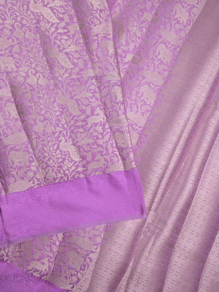 Banaras fancy saree lavender color allover zari weaves & kaddi border with brocade pallu and brocade blouse