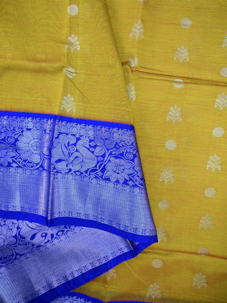 Mangalagiri fancy saree leaf green color allover zari motives & zari border with rich pallu and contrast plain blouse