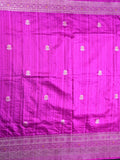 Jute fancy silk saree purple color allover zari motifs & zari border with zari weaving pallu and attached blouse