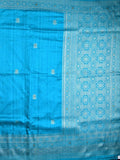 Jute fancy silk saree sky blue color allover zari motifs & zari border with zari weaving pallu and attached blouse