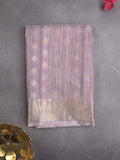 Chanderi jute fancy saree light purple color allover zari motifs & zari border with brocade pallu and attached brocade blouse