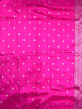 Jute fancy silk saree pink color allover zari motifs & zari border with zari weaving pallu and attached blouse