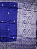 Jute fancy silk saree royal blue color allover zari motifs & zari border with zari weaving pallu and attached blouse