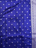 Jute fancy silk saree royal blue color allover zari motifs & zari border with zari weaving pallu and attached blouse