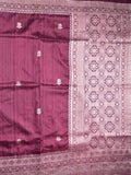 Jute fancy silk saree wine color allover zari motifs & zari border with zari weaving pallu and attached blouse