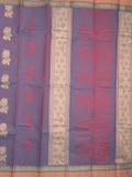 Kanchi cotton saree bluish grey color allover thread weaves & kaddi border with weaving pallu and attached plain blouse