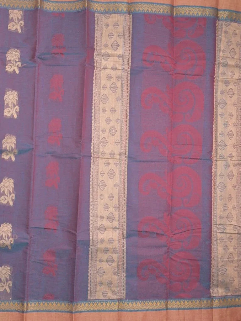 Kanchi cotton saree bluish grey color allover thread weaves & kaddi border with weaving pallu and attached plain blouse