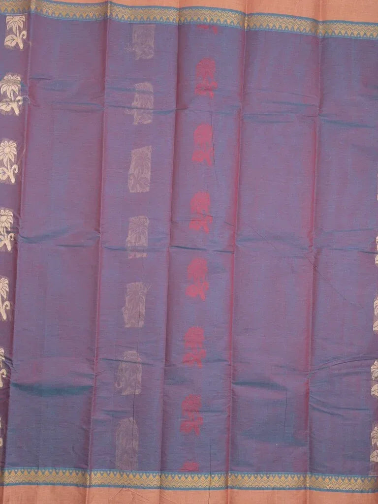 Kanchi cotton saree bluish grey color allover thread weaves & kaddi border with weaving pallu and attached plain blouse