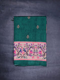 Tussar fancy saree dark green color allover prints & paithani border with short pallu and printed blouse