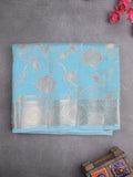 Chanderi kora fancy saree sky blue color allover zari weaves & zari border with brocade pallu and attached brocade blouse