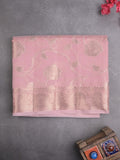 Chanderi kora fancy saree baby pink color allover zari weaves & zari border with brocade pallu and attached brocade blouse