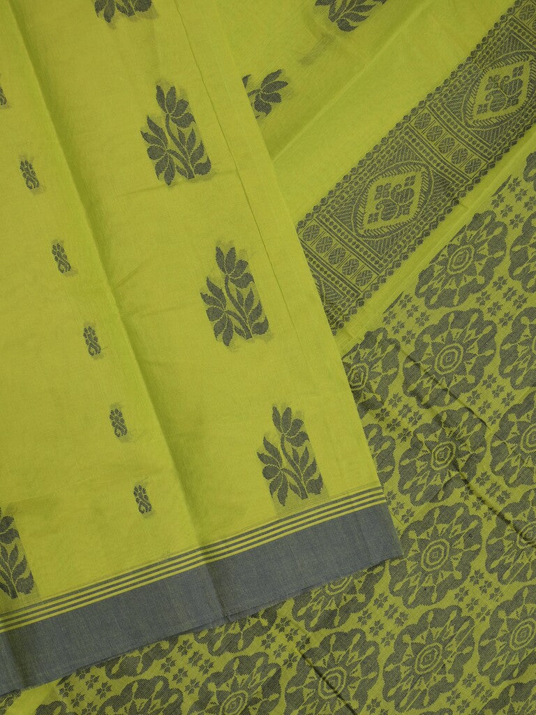 Kanchi cotton saree light green color allover thread weaves & kaddi border with weaving pallu and attached plain blouse
