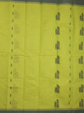 Kanchi cotton saree light green color allover thread weaves & kaddi border with weaving pallu and attached plain blouse