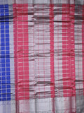 Mangalagiri fancy saree royal blue color allover zari checks & kanchi border with stripes pallu and contrast blouse