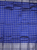 Mangalagiri fancy saree royal blue color allover zari checks & kanchi border with stripes pallu and contrast blouse