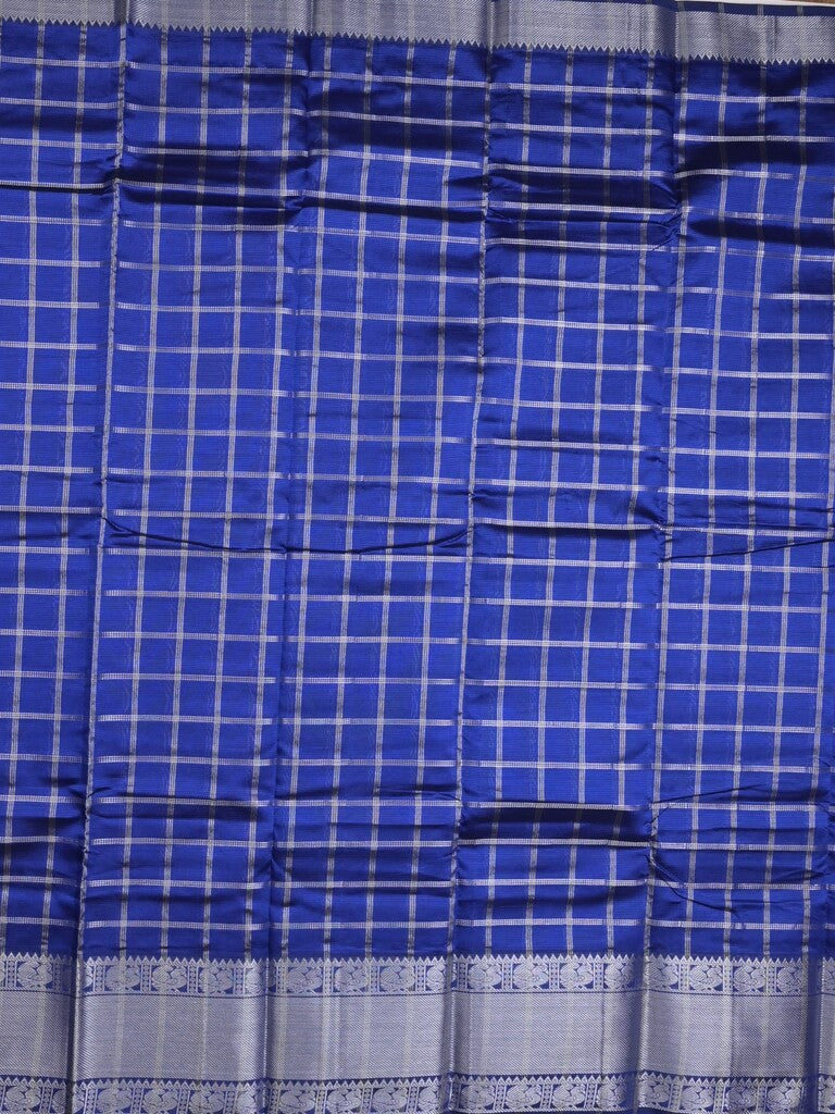 Mangalagiri fancy saree royal blue color allover zari checks & kanchi border with stripes pallu and contrast blouse