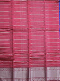 Mangalagiri fancy saree royal blue color allover zari checks & kanchi border with stripes pallu and contrast blouse