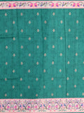 Tussar fancy saree dark green color allover prints & paithani border with short pallu and printed blouse