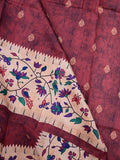 Tussar fancy saree magenta color allover prints & paithani border with short pallu and printed blouse