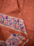 Tussar fancy saree brown color allover prints & paithani border with short pallu and printed blouse