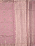 Chanderi kora fancy saree baby pink color allover zari weaves & zari border with brocade pallu and attached brocade blouse