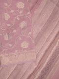 Chanderi kora fancy saree baby pink color allover zari weaves & zari border with brocade pallu and attached brocade blouse
