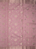 Chanderi kora fancy saree baby pink color allover zari weaves & zari border with brocade pallu and attached brocade blouse