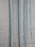 Chanderi kora fancy saree sky blue color allover zari weaves & zari border with brocade pallu and attached brocade blouse