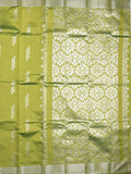 Mangalagiri fancy saree olive green color allover zari weaves & zari border with rich pallu and plain blouse