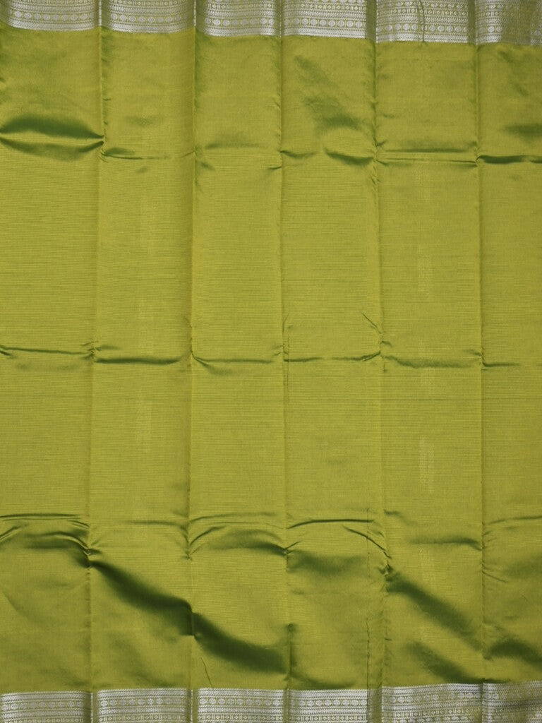 Mangalagiri fancy saree olive green color allover zari weaves & zari border with rich pallu and plain blouse
