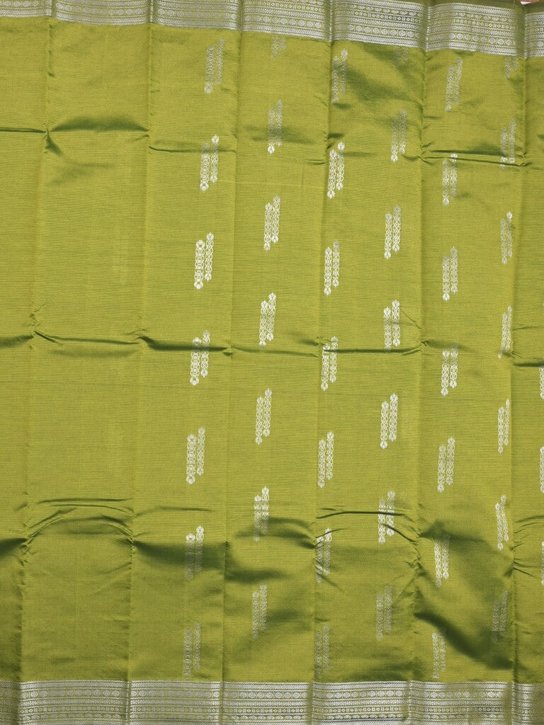 Mangalagiri fancy saree olive green color allover zari weaves & zari border with rich pallu and plain blouse